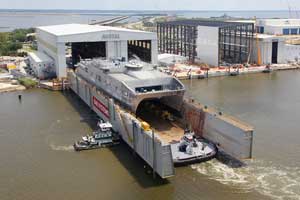 USNS Spearhead being launched at Austal USA