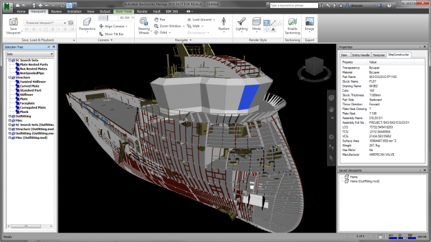 ShipConstructor 属性情報を示すオートデスクナビスワークス モデル