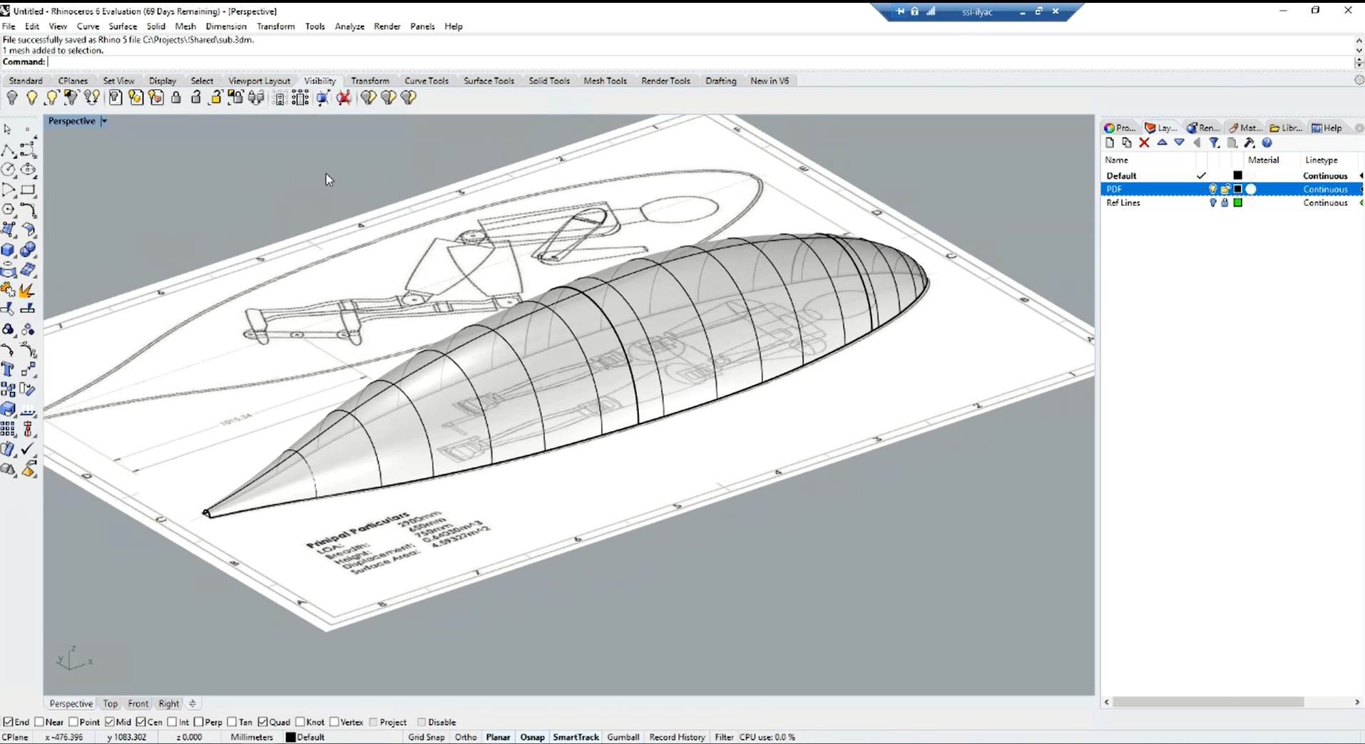 Submarine rendering in Rhino