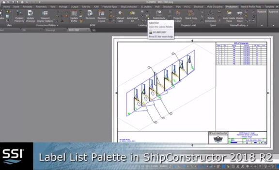 Label List Palette in ShipConstructor 2018 R2